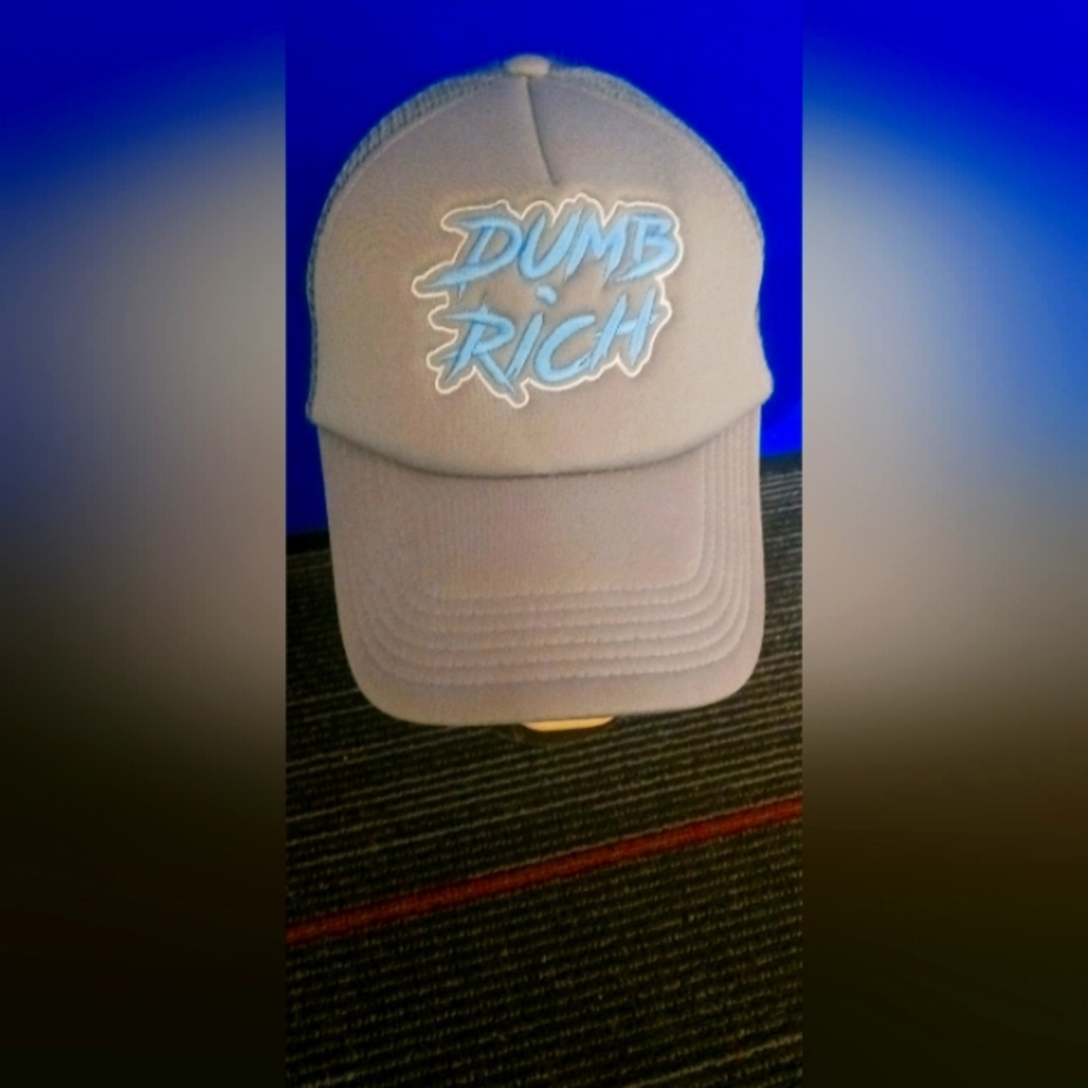 Dumb Rich trucker Gray Cap with Blue Embroidery